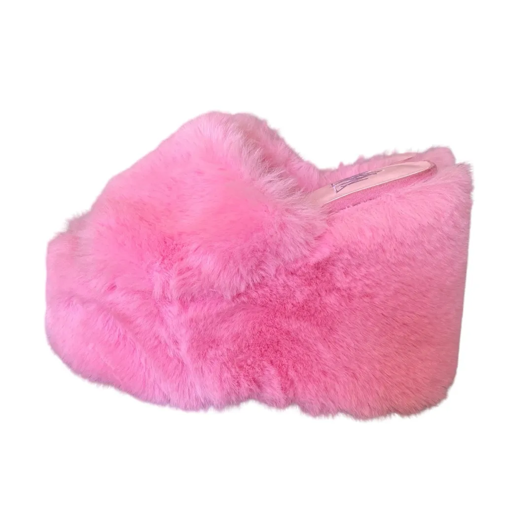 YRU Gravity Pink Faux Fur Fuzzy Platform Slide Slippers size 7 - Image 6