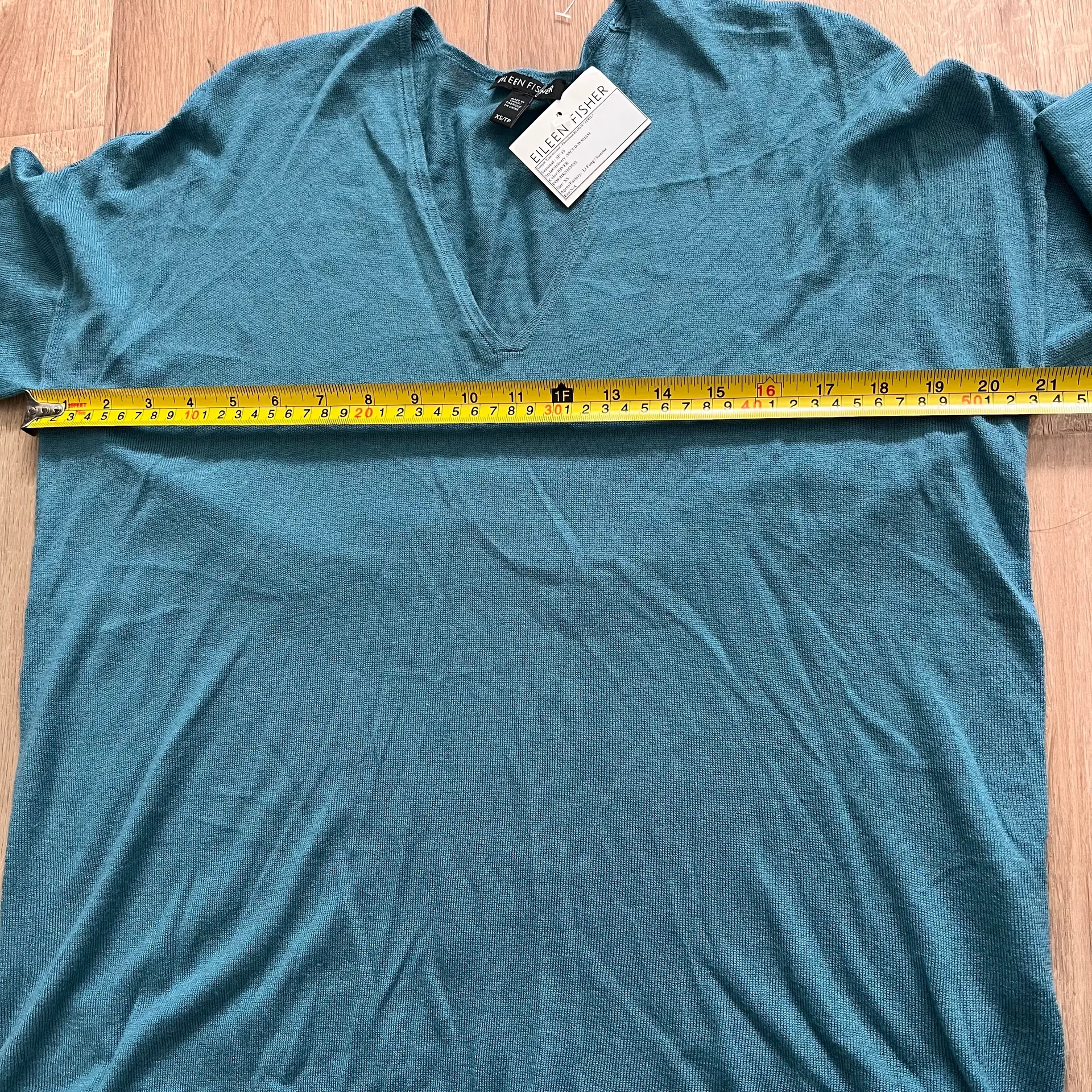 Knit V-Neck Long Sleeve Top Oversized Sweater Blue / Green XS NWT - Image 4