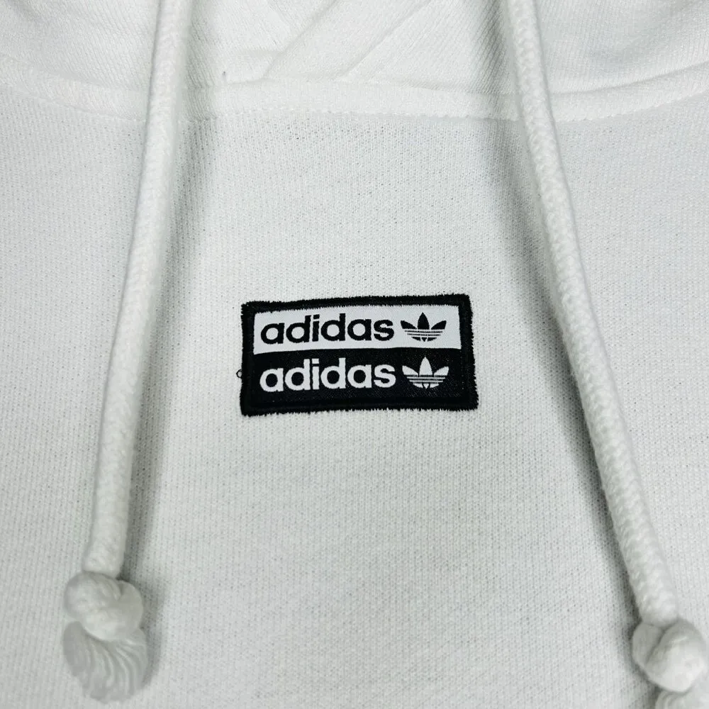 Adidas Three Stripe Vocal White & Black Cropped Hoodie Sweatshirt Size S - Image 5