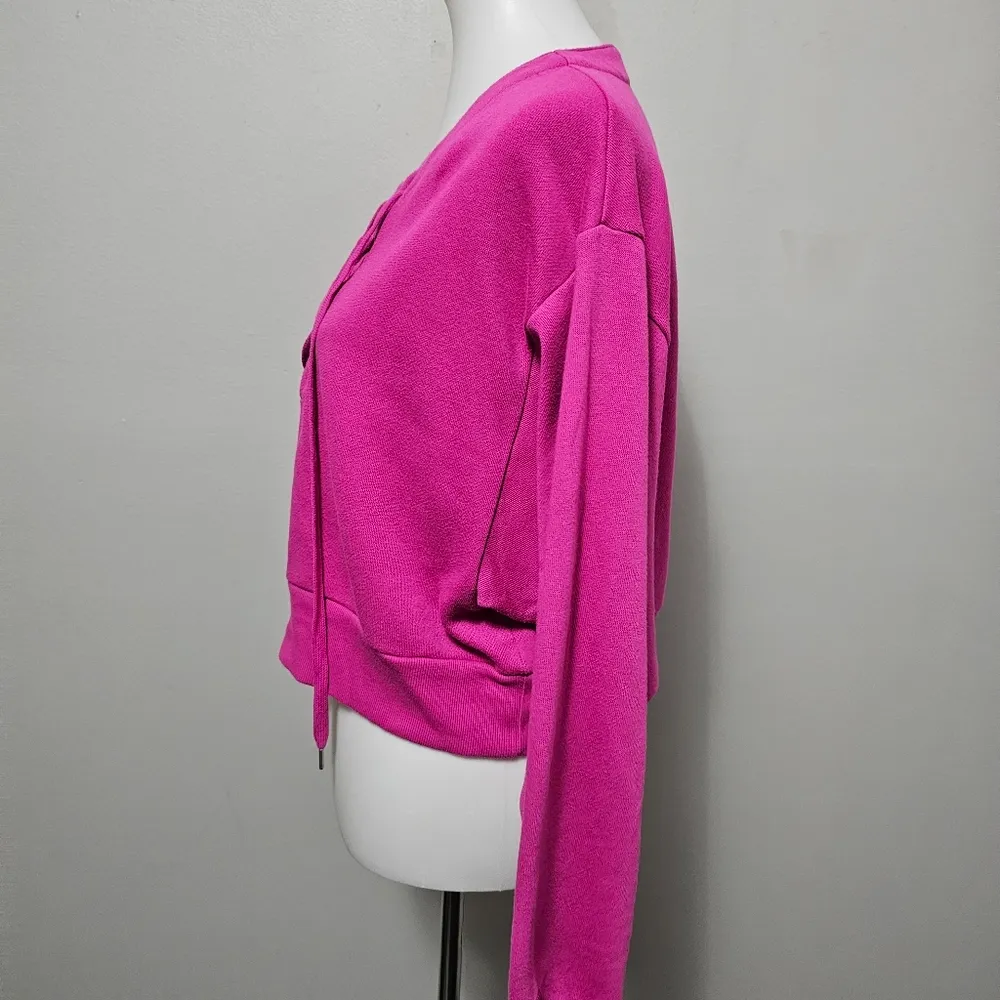 Victoria Secret Magenta Lace Up Cropped  Fleece Sweatshirt Size Medium - Image 6