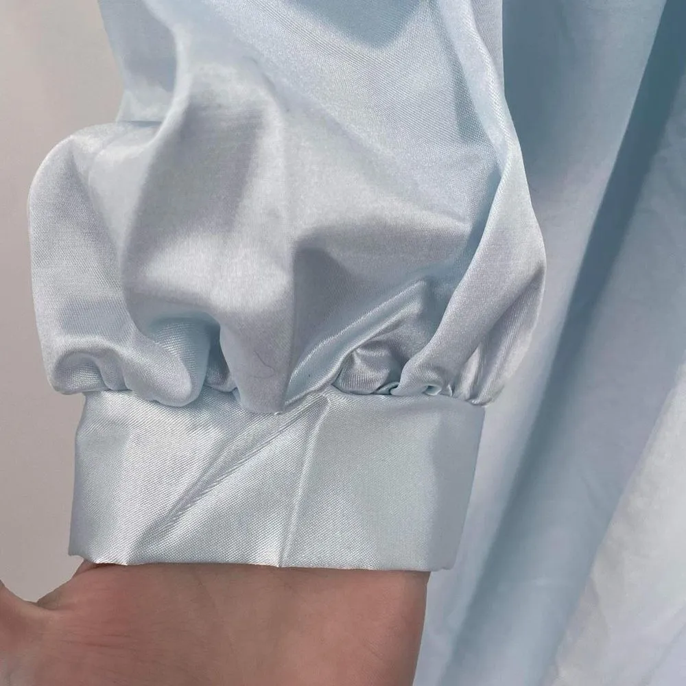 NWT Vintage Nicole Women's Satin Long Sleeve Maxi Nightgown Light Blue Medium - Image 11