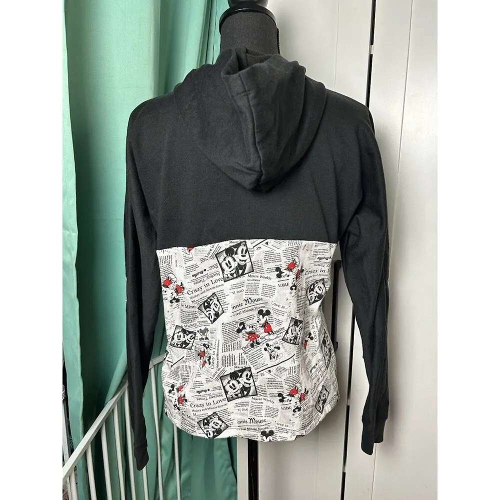 Walt Disney World Mickey & Minnie Mouse Hoodie Newsprint Hooded Sweatshirt Sz M‎ - Image 14