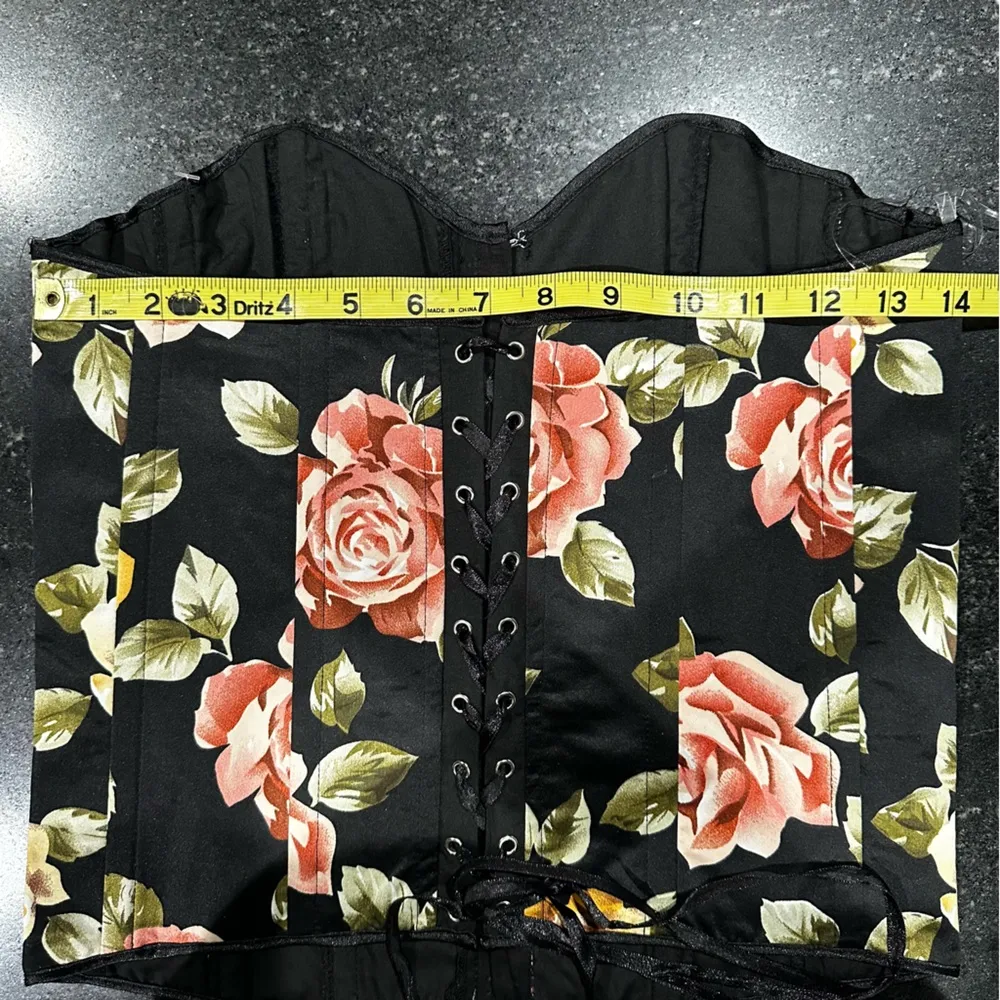 Aziz Black Strapless Old Fashion Foral Lace Up Hook & Eye Corset w/ Boning Pink - Image 7