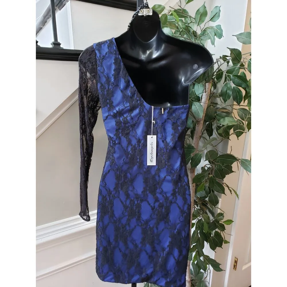 T Bags Los Angeles Cocktail Dress Women Small Black Blue Nylon One Shoulder Off - Image 4