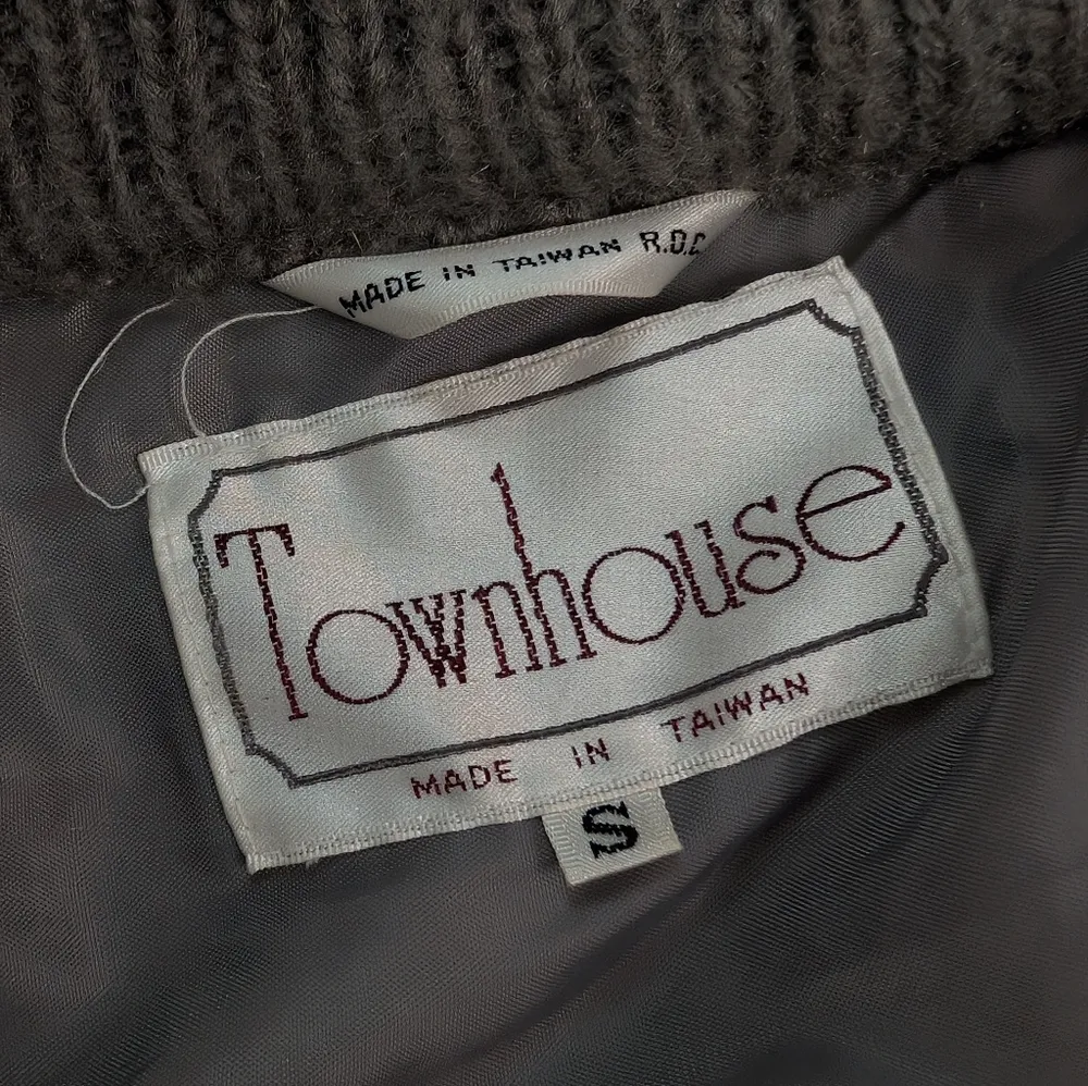 Vintage 1980s Townhouse Oversized Knit Coat | Chunky Sweater Chenille Geometric Blue Size M - Image 13