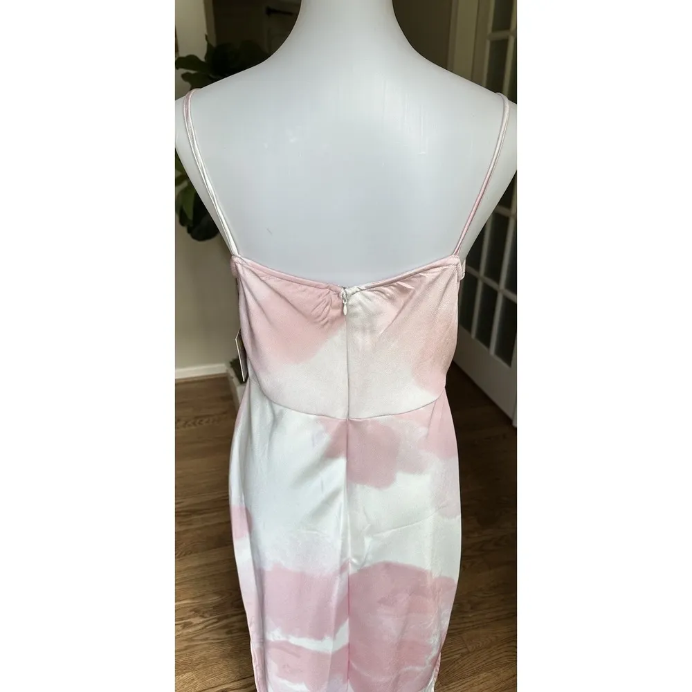 Taylor Cowl Neck Printed Satin Slip Dress Pink White Size 10 Midi Satin NWT - Image 8