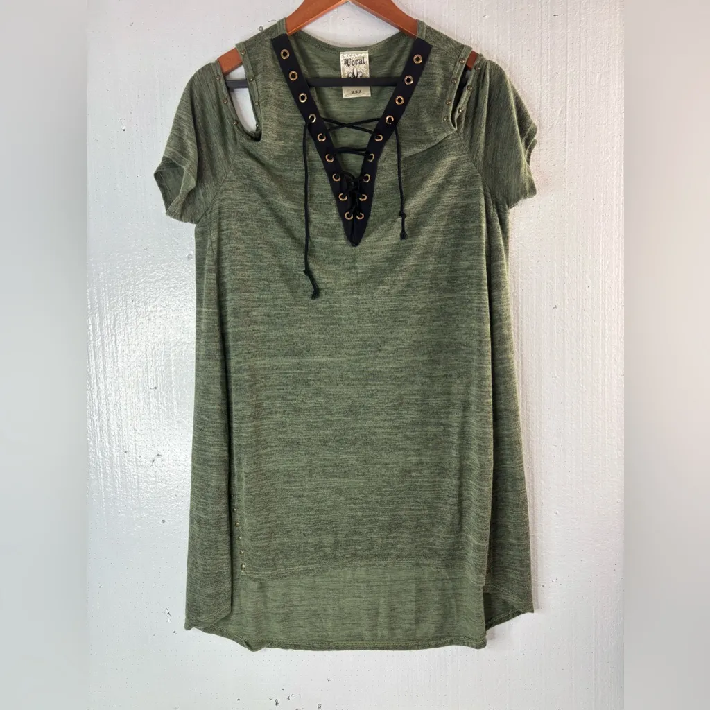 Vocal L Lace Up Studded Cold Shoulder Tunic Top - Image 9