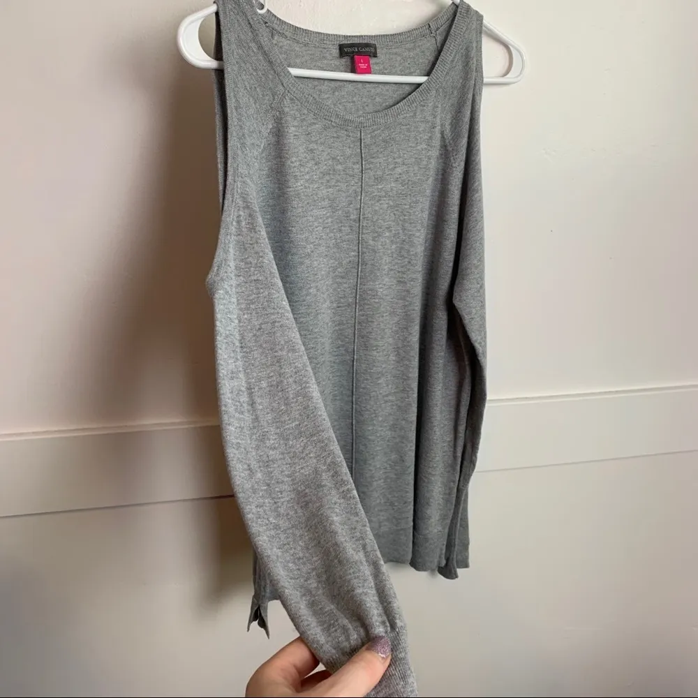 Vince Camuto Heathered Gray Cold Shoulder Sweater - Image 3