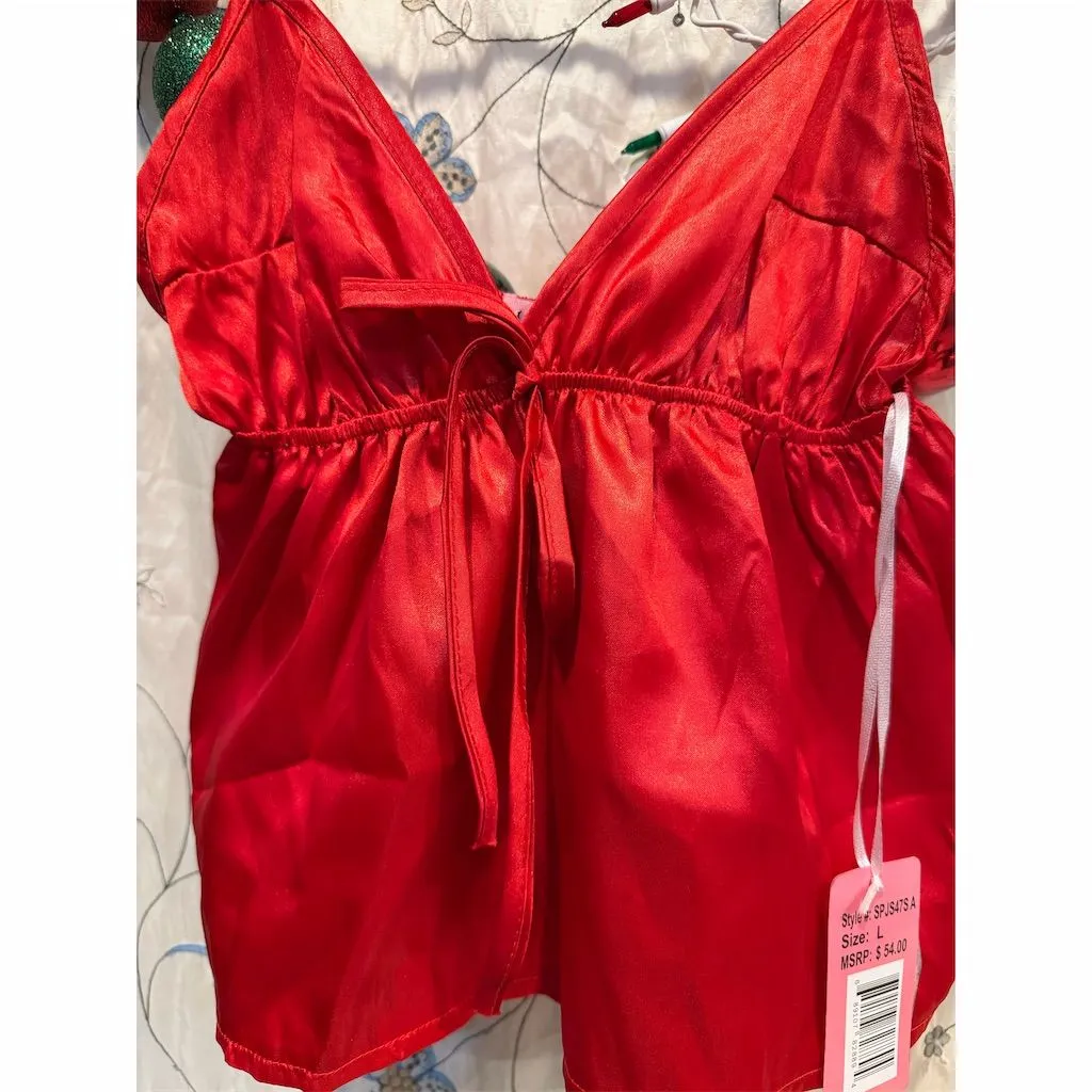 Love to sleep Women's Red Satin Cami and Shorts Pajama L Size L - Image 2