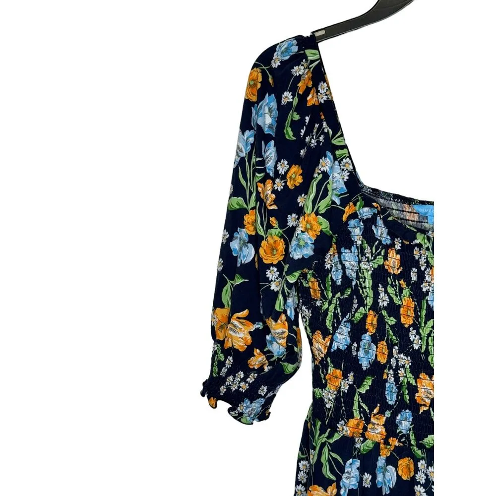 Draper James Women's Top Poplin Cropped Smocked Floral Stretch Square Neck Small - Image 3