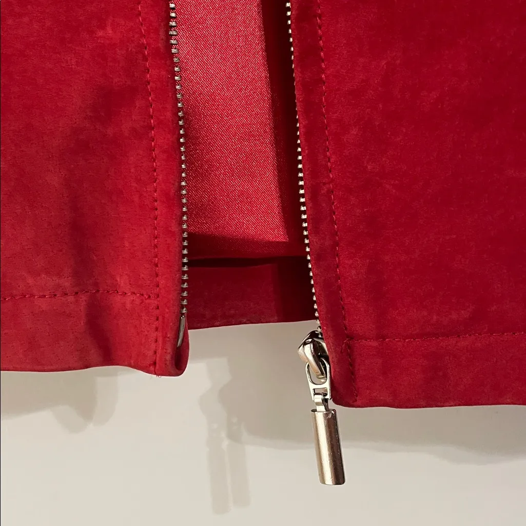 Clio Petites Cherry Red Suede Leather Jacket Size 12 - Image 6