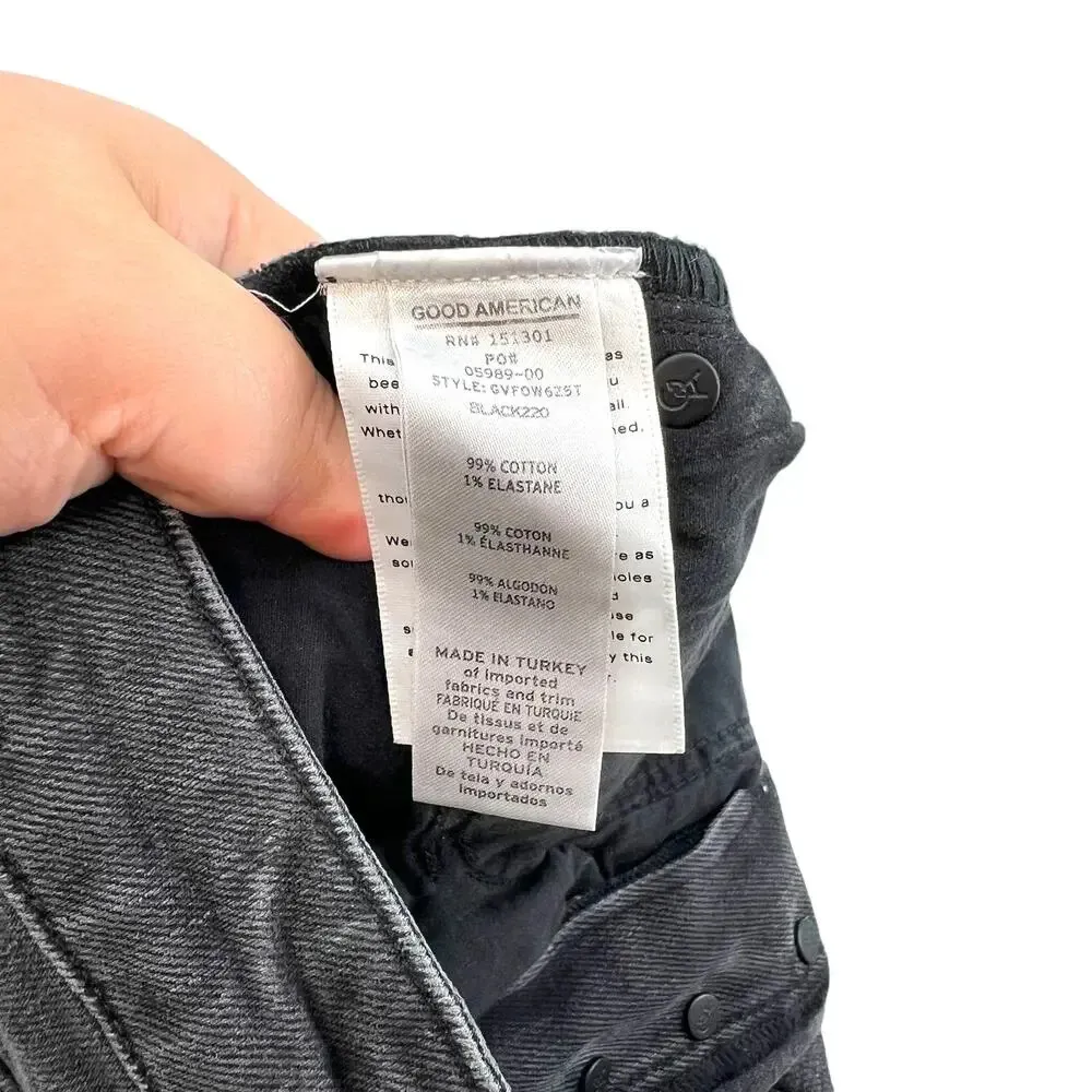 Good American Good Vintage Fold Over Waist Jeans‎ Black 220 Size 8 / 29 - Image 13