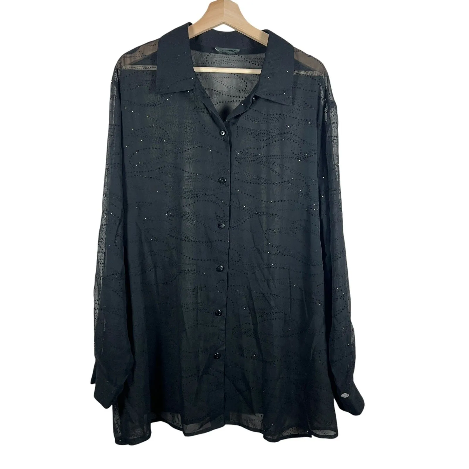 Sheer Velvet Black Womens Button Top Size 3XL (by measurement) Y2K Whimsigoth - Image 2