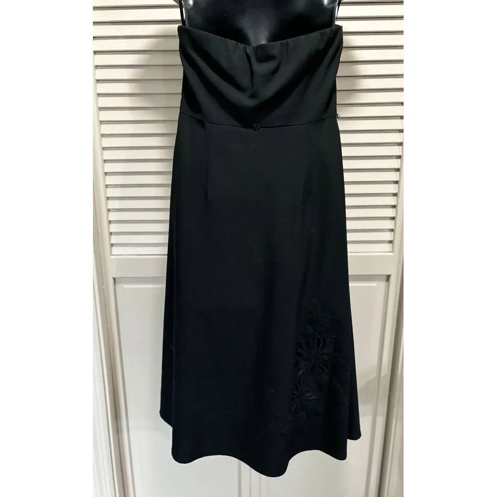 Express Black Embroidered‎ Strapless Dress Size Medium Flare Zip Boning - Image 6