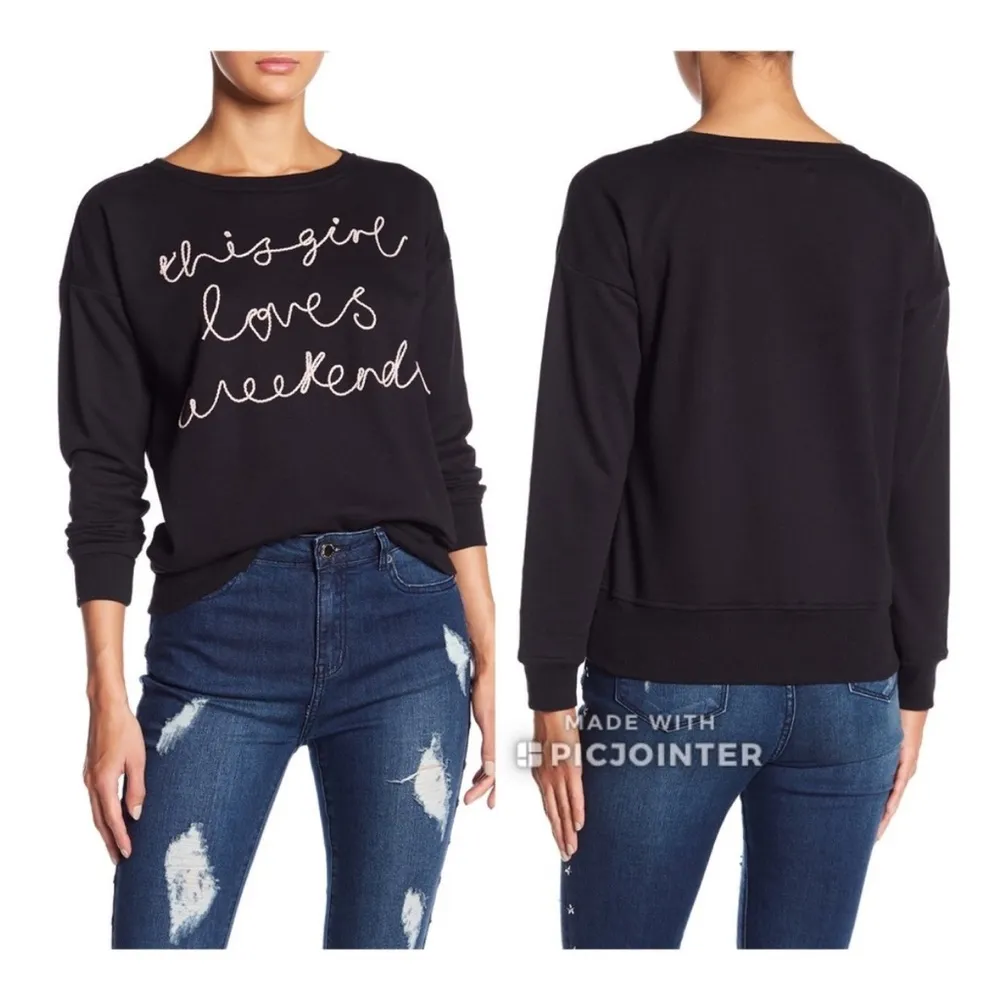 Romeo & Juliet Couture Embroidered Sweatshirt S This Girl Loves Weekends - Image 3