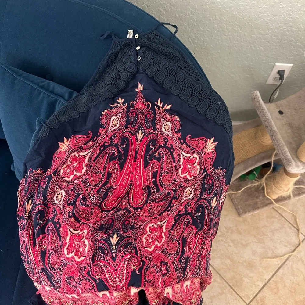 Free People Shea Printed Slip Mini Dress Crochet Blue Pink Intimately - Image 4