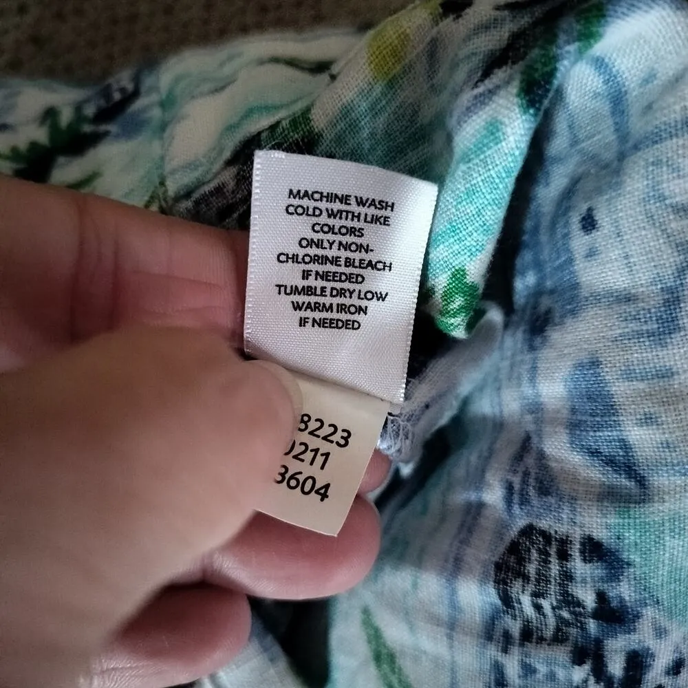 J Jill Love Linen Size XS Tropical Island Beach Print Shift Dress Pockets - Image 6