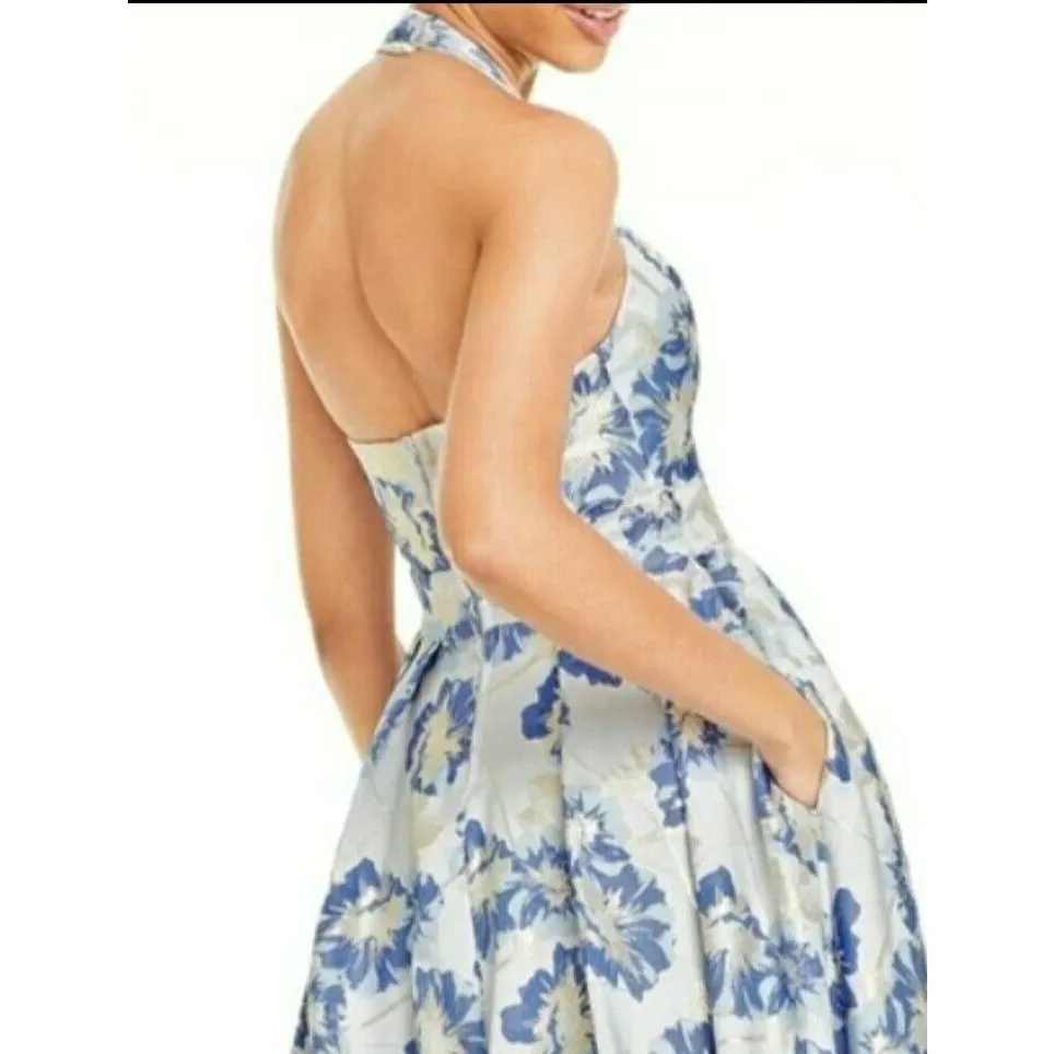 Speechless Blue Metallic Halter Evening Formal Dress Gown Size‎ 0 New with Tags - Image 3