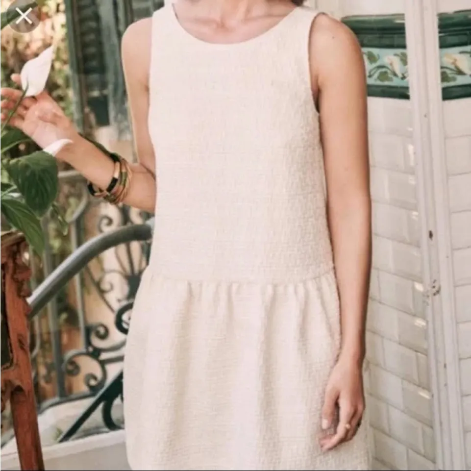 Sézane Lizzie Textured Jacquard Drop Waist Dress Gold Beige Size 36 (4-6) Small - Image 3