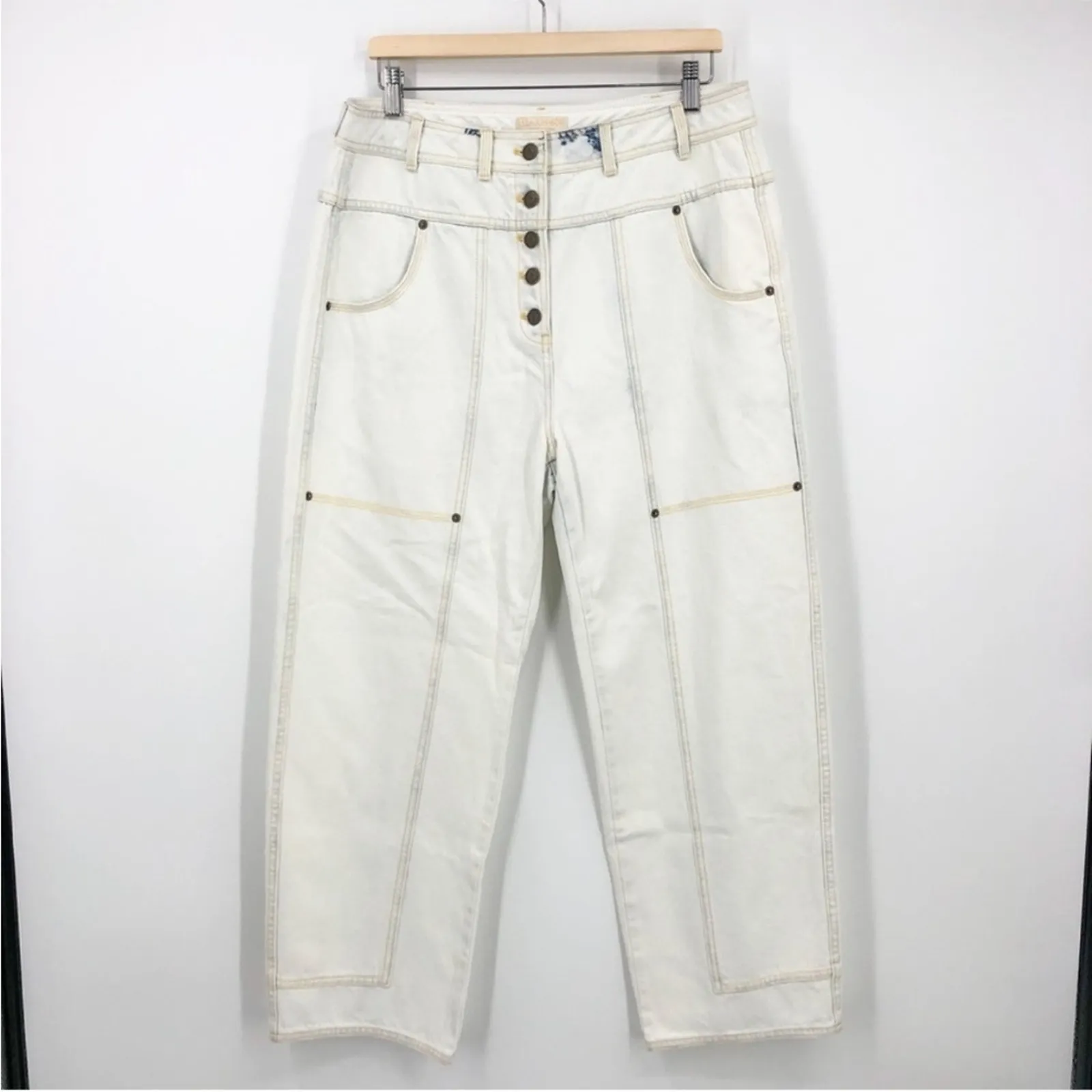 Ulla Johnson August High Waist Pant In White Wash Multi Button NEW 12 - Image 2