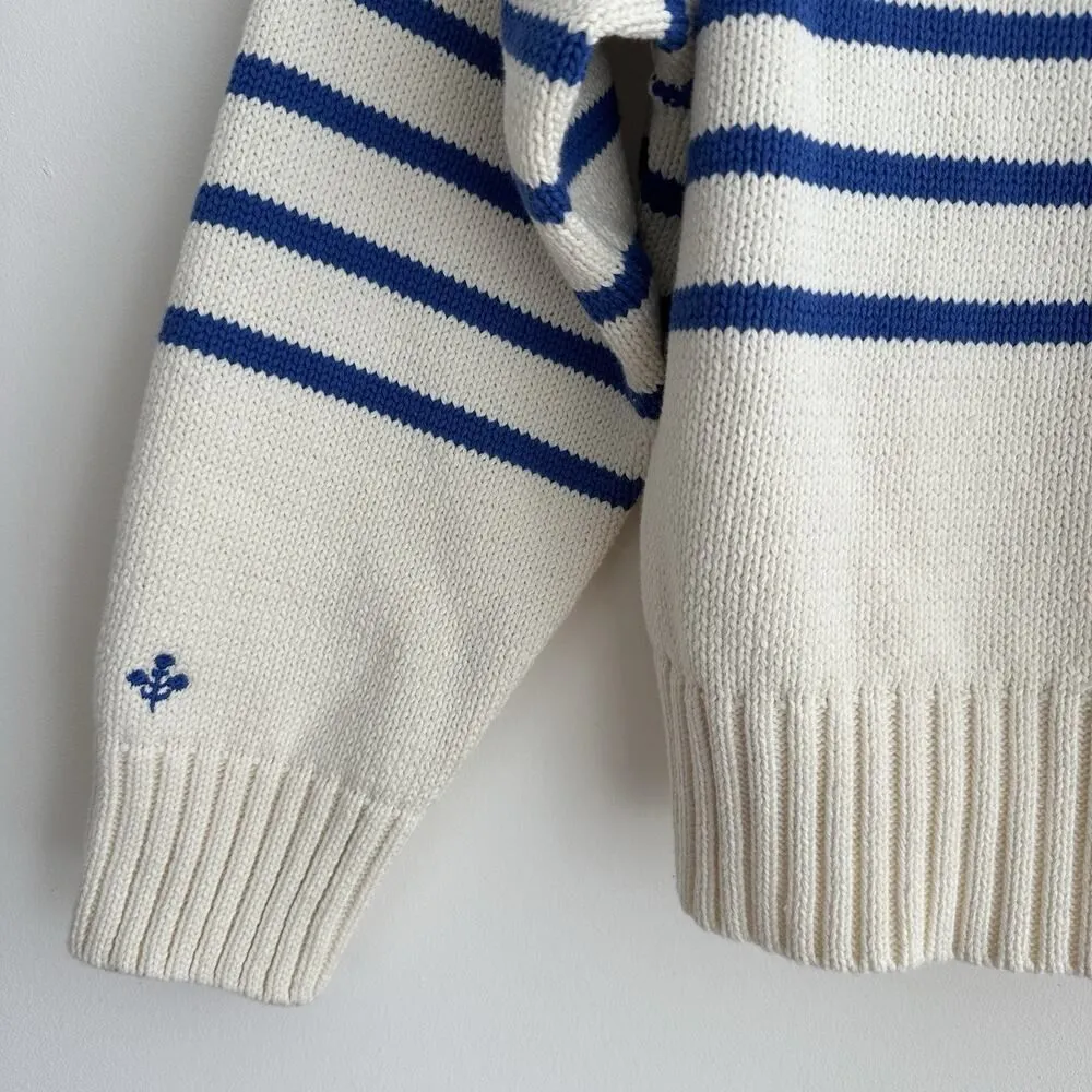 Marea by Liz Joy Lake Sweater Medium Striped Sailor Coastal Tennis Quiet Luxury Blue - Image 5