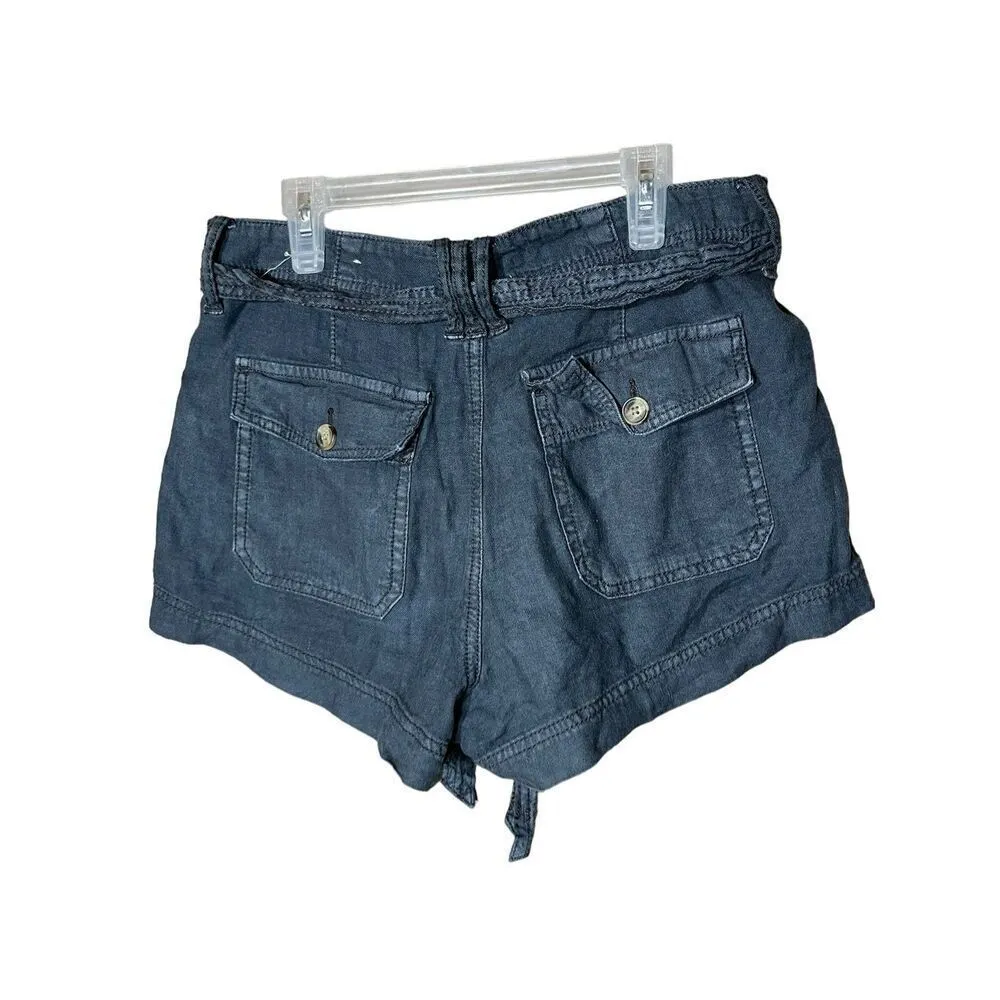 American Eagle Women Black Linen Blend High Waisted Cargo Pockets Shorts Size 6 - Image 4