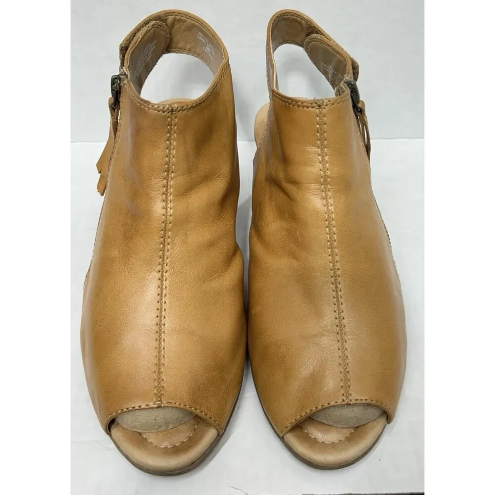 EARTH Kristy Leather Peep Toe Bootie Shoe Size 8D Wide Sand Camel Brown 2” Heel - Image 3