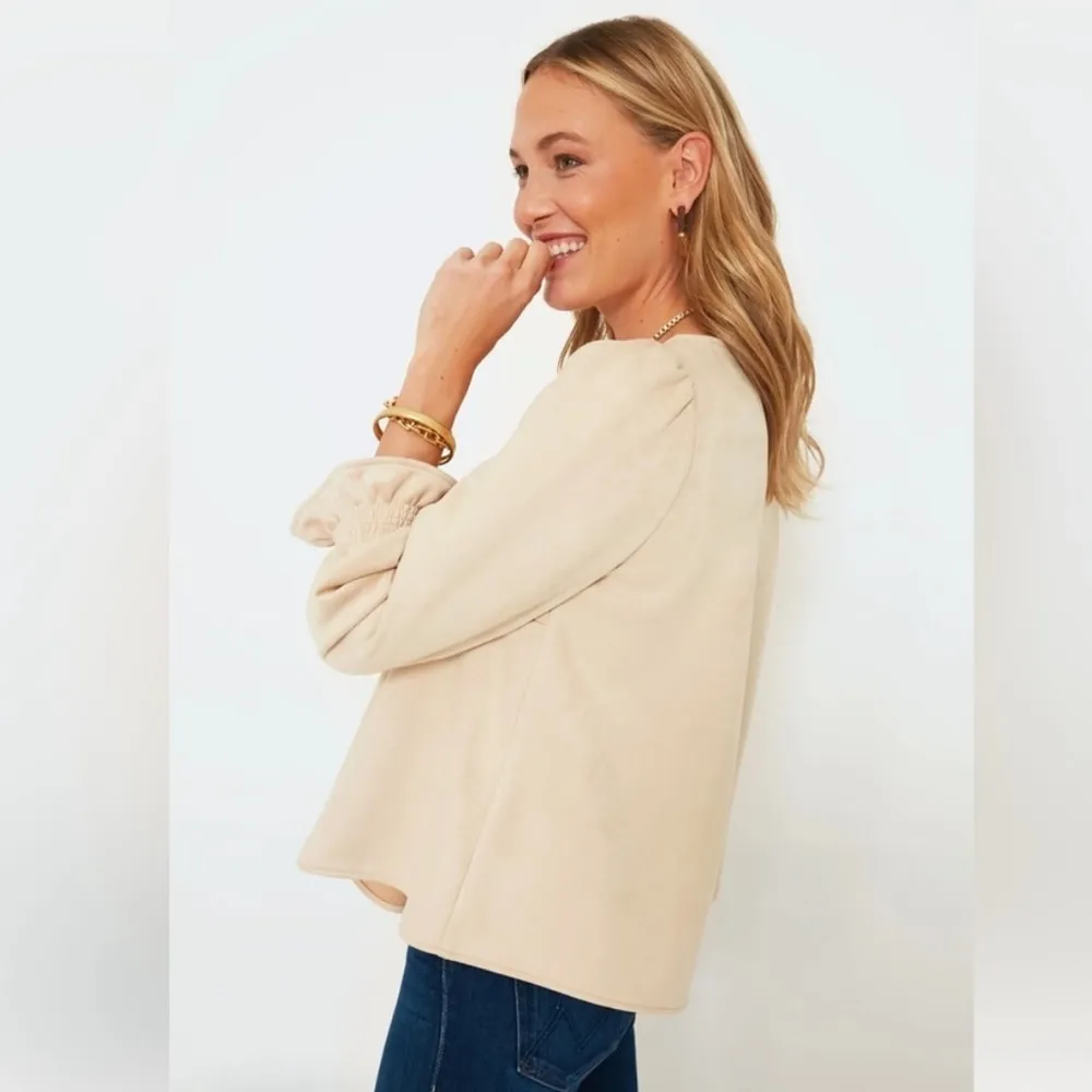 Tuckernuck Easton V-Neck Ruffles 3/4 Sleeve Top Shirt Suede Top Shirt Blouse M - Image 3