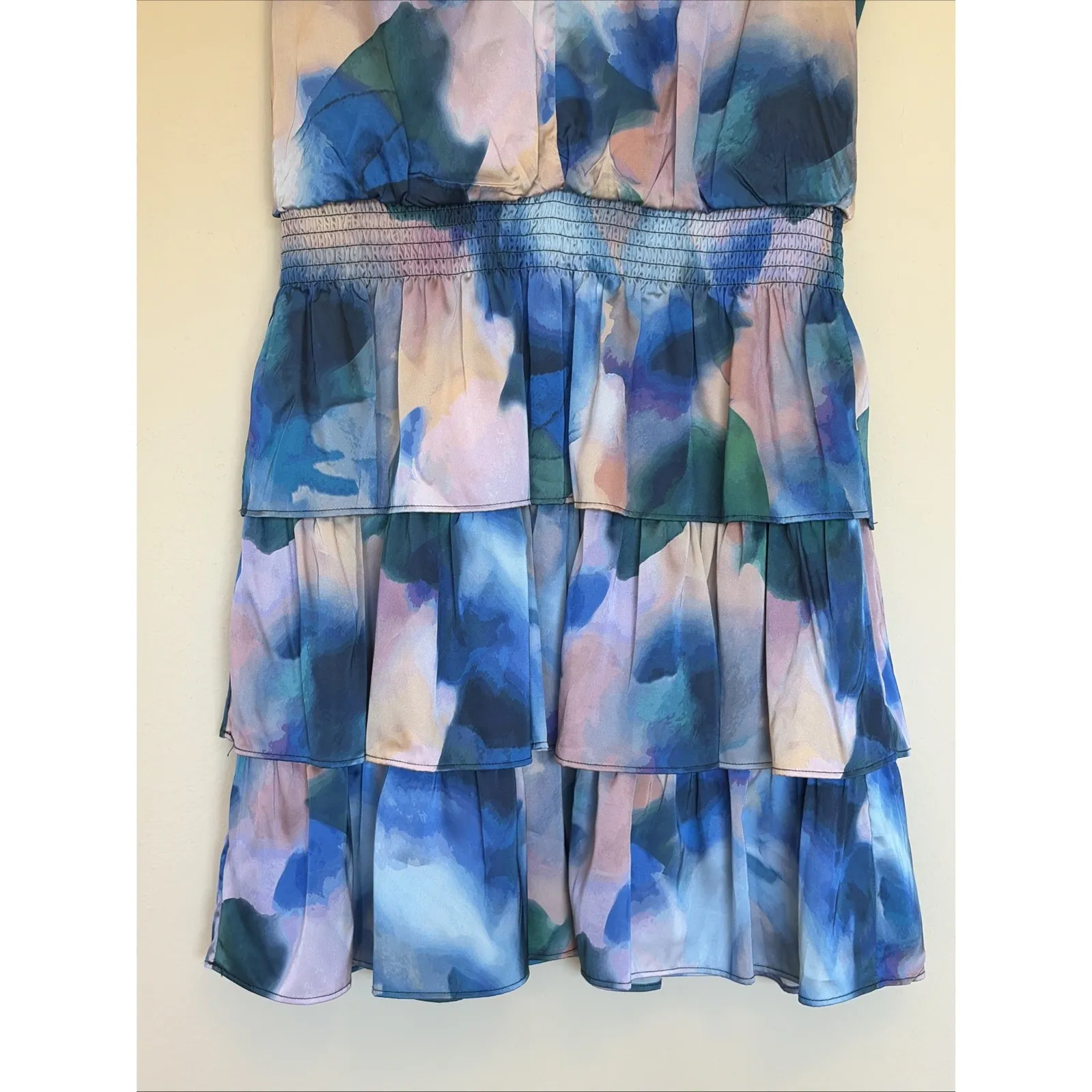 Socialite Multicolor Vneck Sleeveless Tiered Ruffle Elastic Waist Dress Small - Image 3