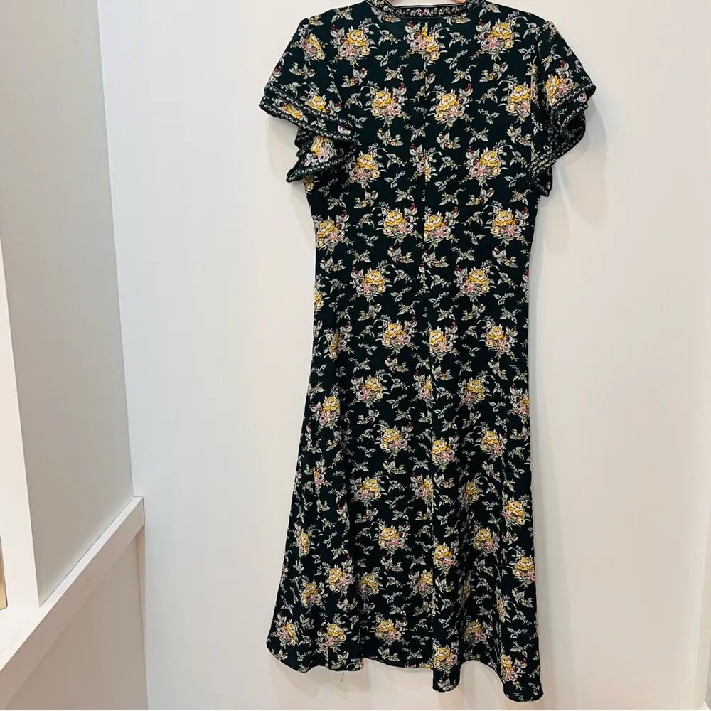 dark green max studio floral midi dress flutter sleeve button down size … - Image 5