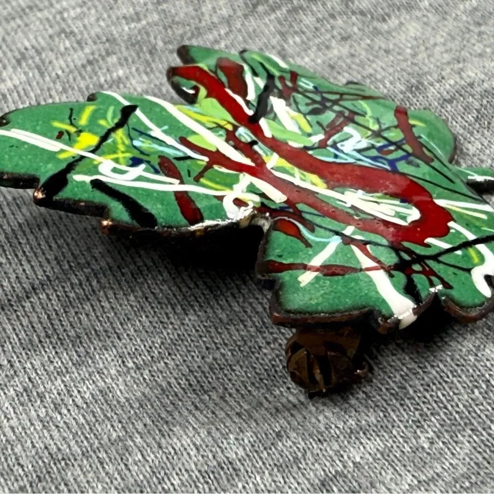 Abstract Painted Enamel Maple Leaf Brooch Pin Jewelry Women Retro Vintage Colors Red - Image 13