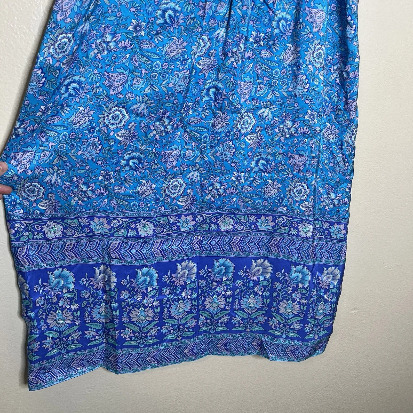 calypso st barth 100% Silk Dress M Blue floral Preppy Resort Boho y2k coquette - Image 3