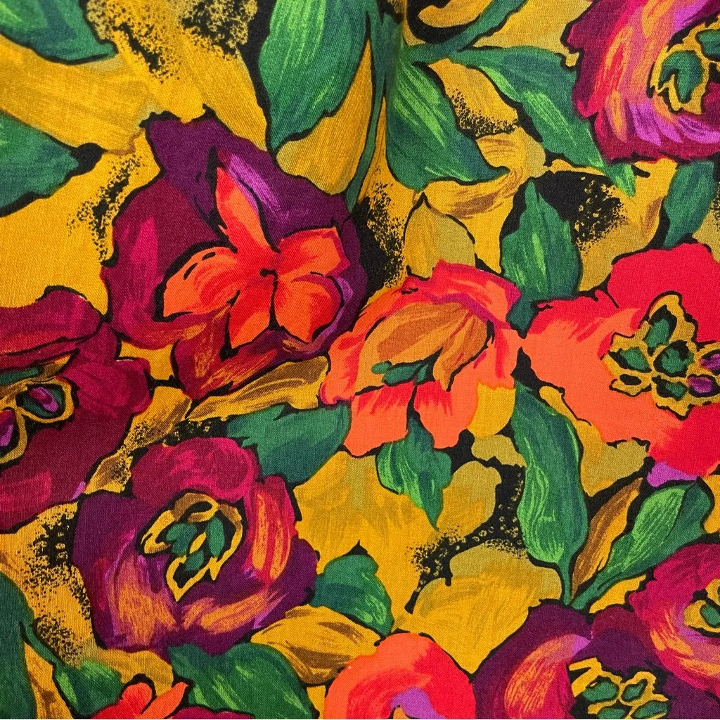 Vintage Dress Jumper Floral Handmade‎ Bright Midi Autumn Dropped Waist V - Image 13