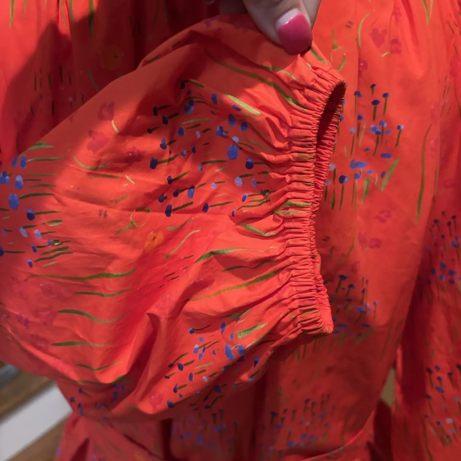 Brittany Fuson Orange Floral Maxi Dress Size Small Cotton‎ Tie Waist Pockets - Image 5