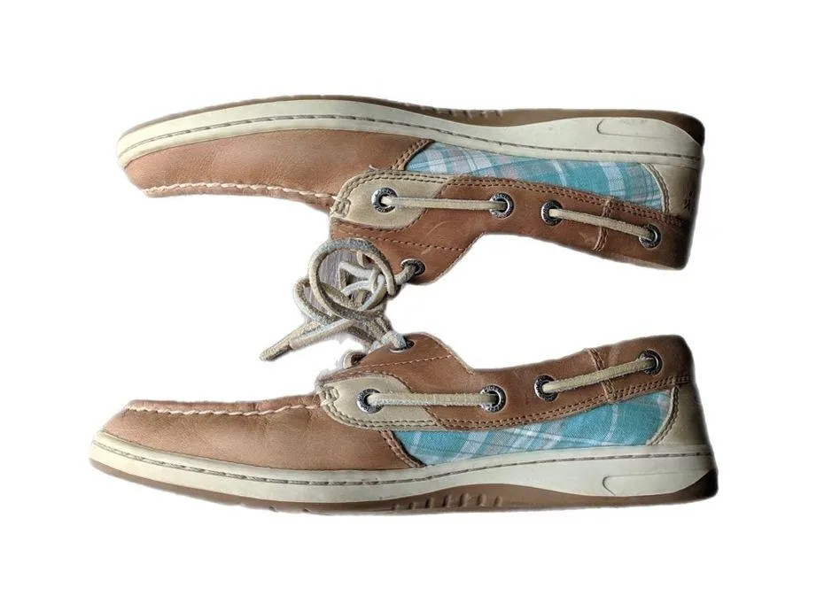 Blue Plaid Boat Shoes - Size 6.5 - Image 3
