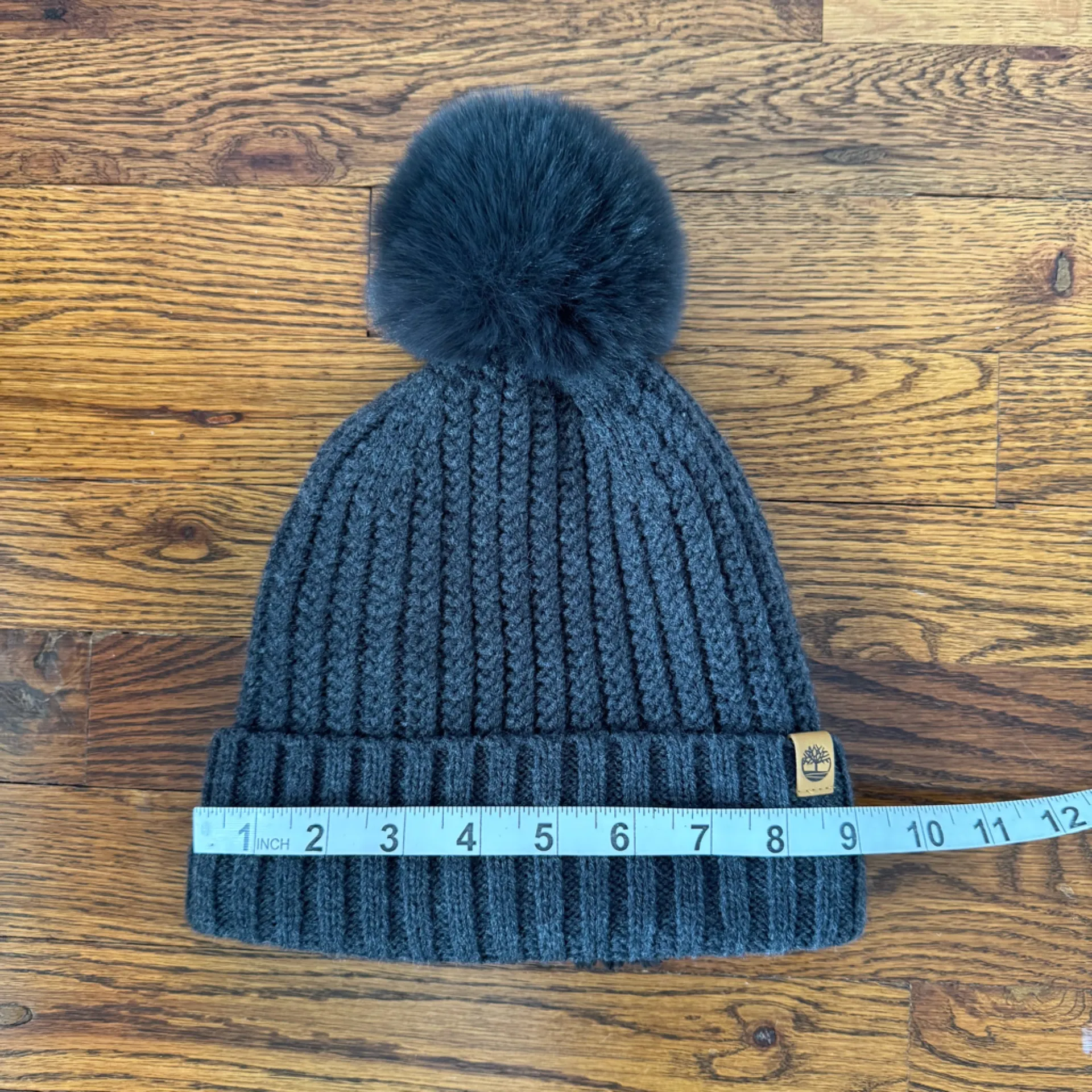 Timberland Unisex Gray Knit Sherpa Lined Faux Fur Pom Pom‎ Beanie Hat One Size - Image 9