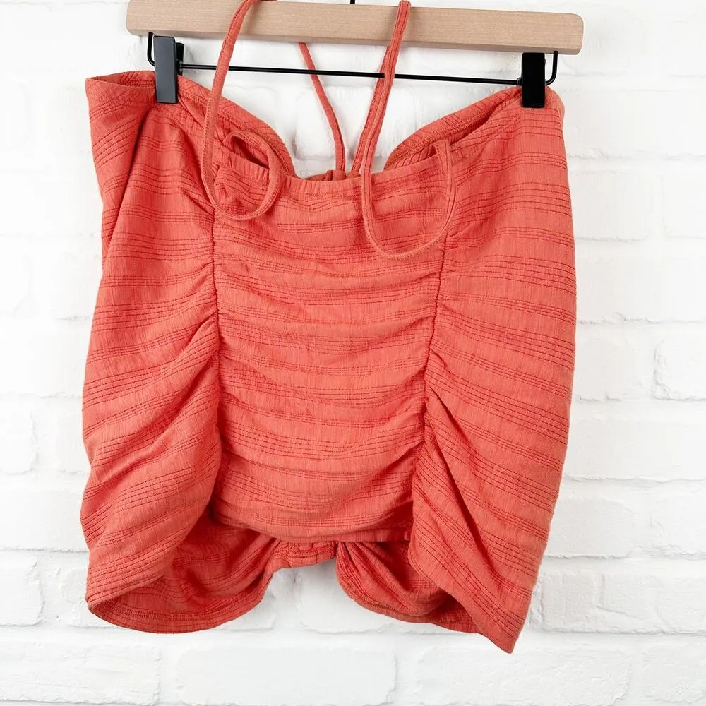 Anthropologie Pilcro Ruched Ribbed Halter Coral Tube Top Size 1X - Image 2