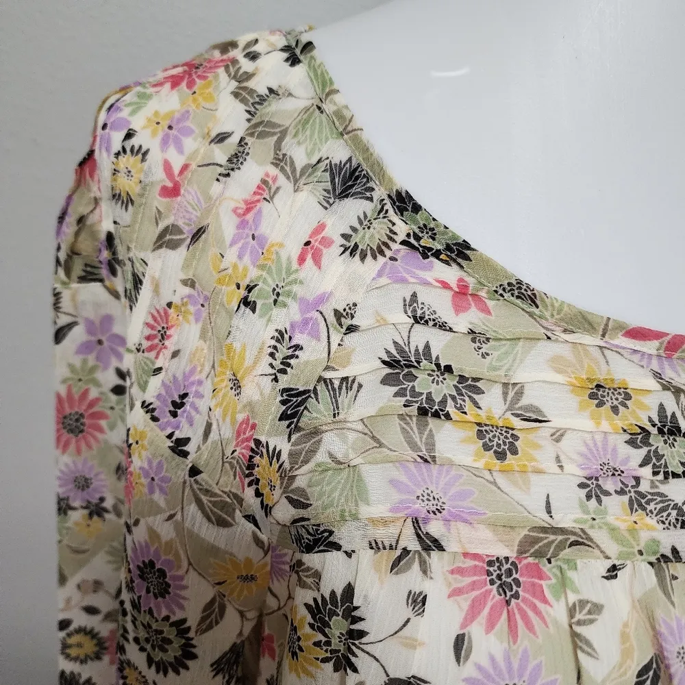 LC Lauren Conrad green floral lattice chiffon peasant blouse size medium - Image 5