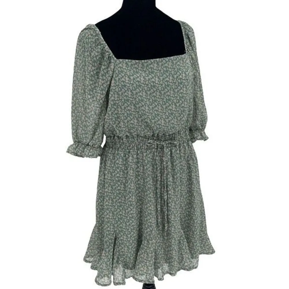 Francesca’s Mi Ami Floral Ruffle Chiffon Cottagecore Prairie Mini Dress Green Me Size M - Image 2