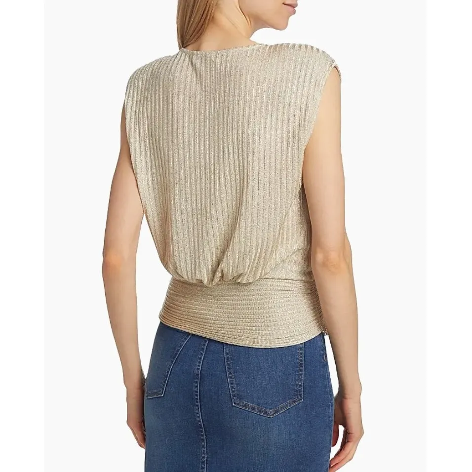 Ramy Brook Adley Metallic Stripe Knotted Top Soft Gold Foil Size 6 NWT Chic Glam - Image 9