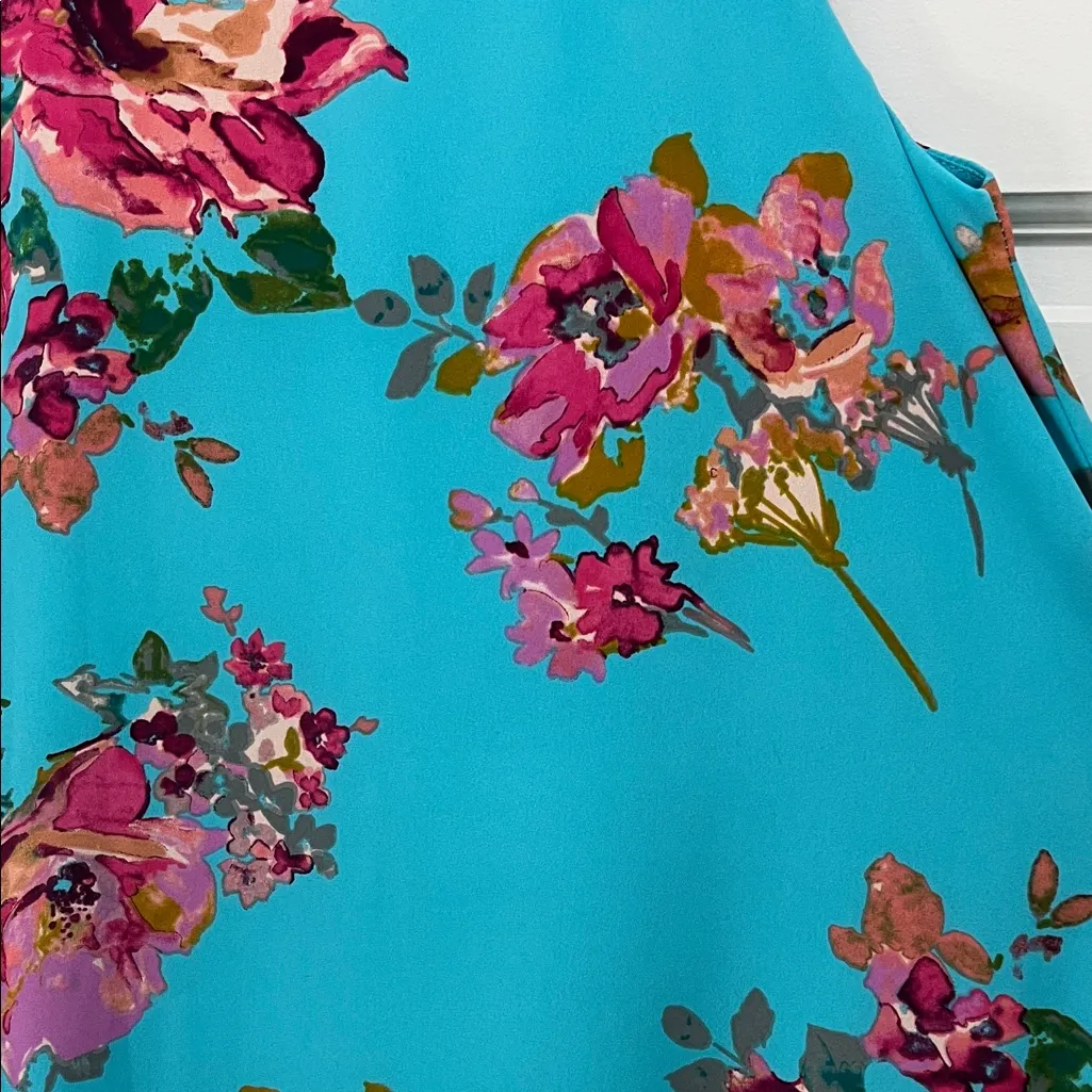 Everly Turquoise Blue and Pink Floral Sheath Sleeveless Mini Dress - Size Small - Image 6
