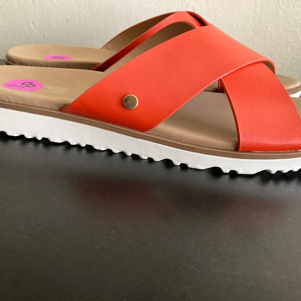 Catherine Malandrino Coral Red Crisscross Slide Sandals Size 8.5 - Image 4