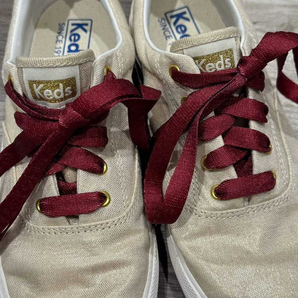 Keds Women's Cream Canvas Sneakers with Burgundy Laces - Image 6