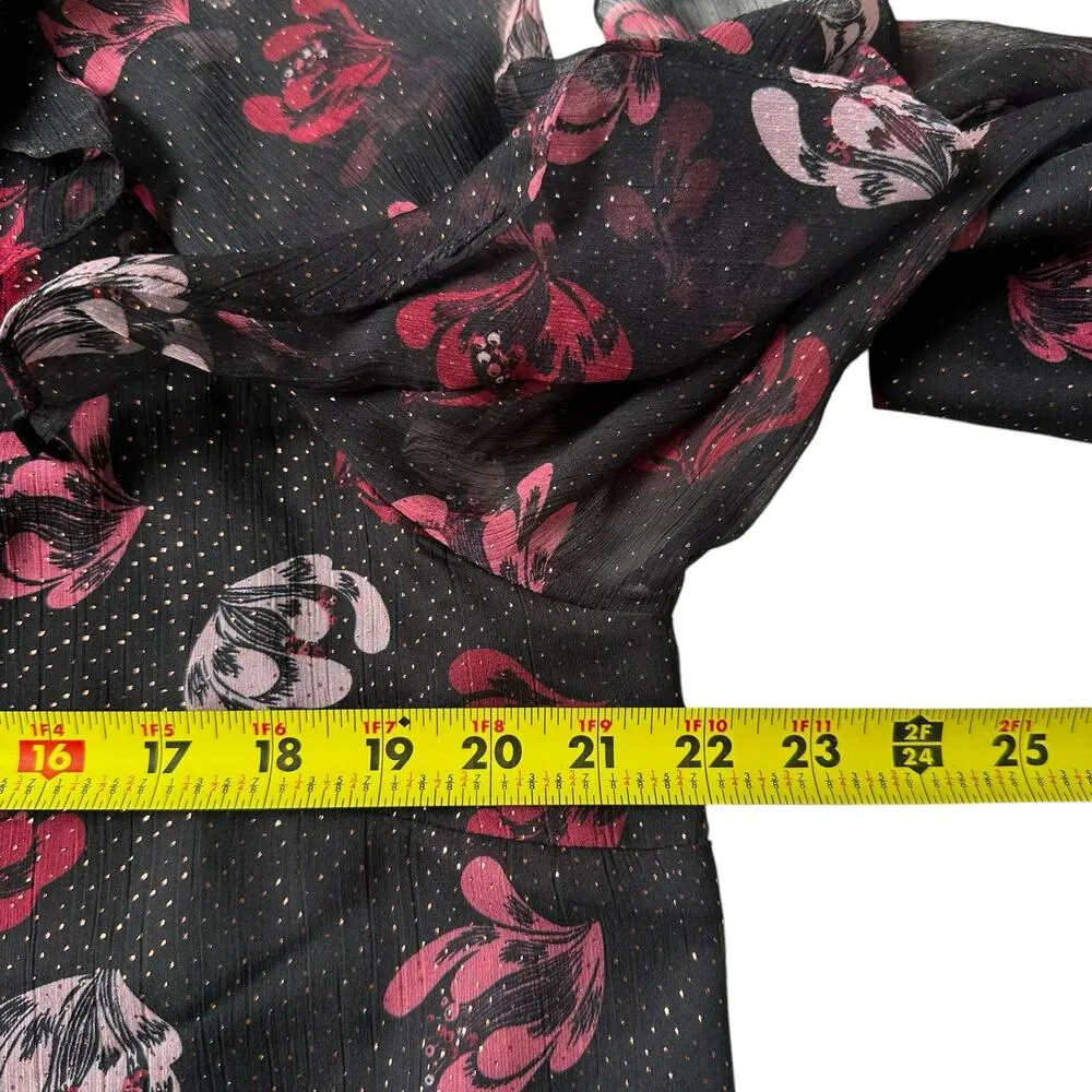 Vince Camuto Black Multicolor Floral Blouse Women Top Size Large | 55-37 - Image 5