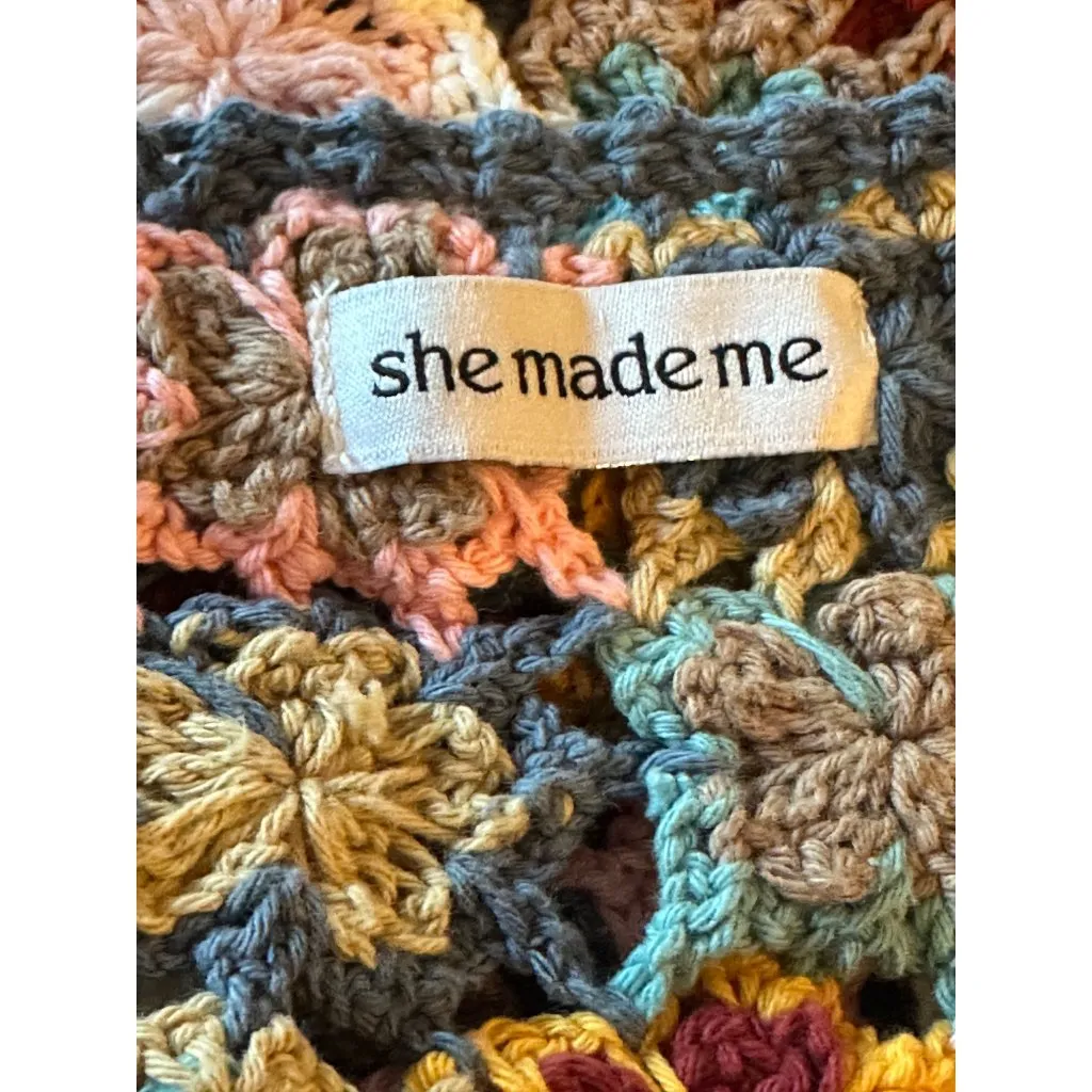 SHE MADE ME Sana Mini Dress in Horizon Floral Small New Womens Crochet Knit Blue - Image 8