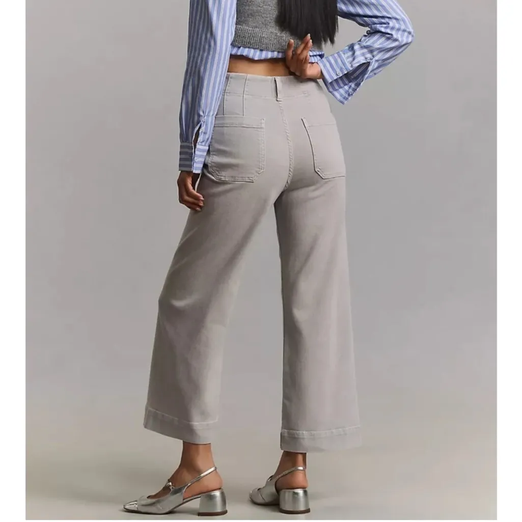 Anthro Maeve Colette Wide Leg Crop Pants 33P Gray Denim Jeans - Image 2