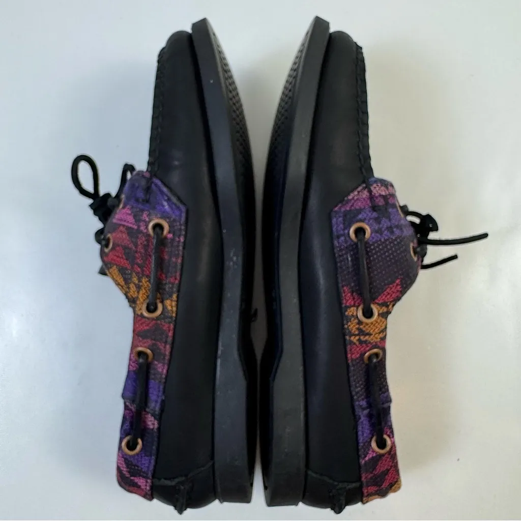 Sebago Spinnaker Black Tribal Leather Boat Shoes Size 8 Nautical Preppy Aztec - Image 5