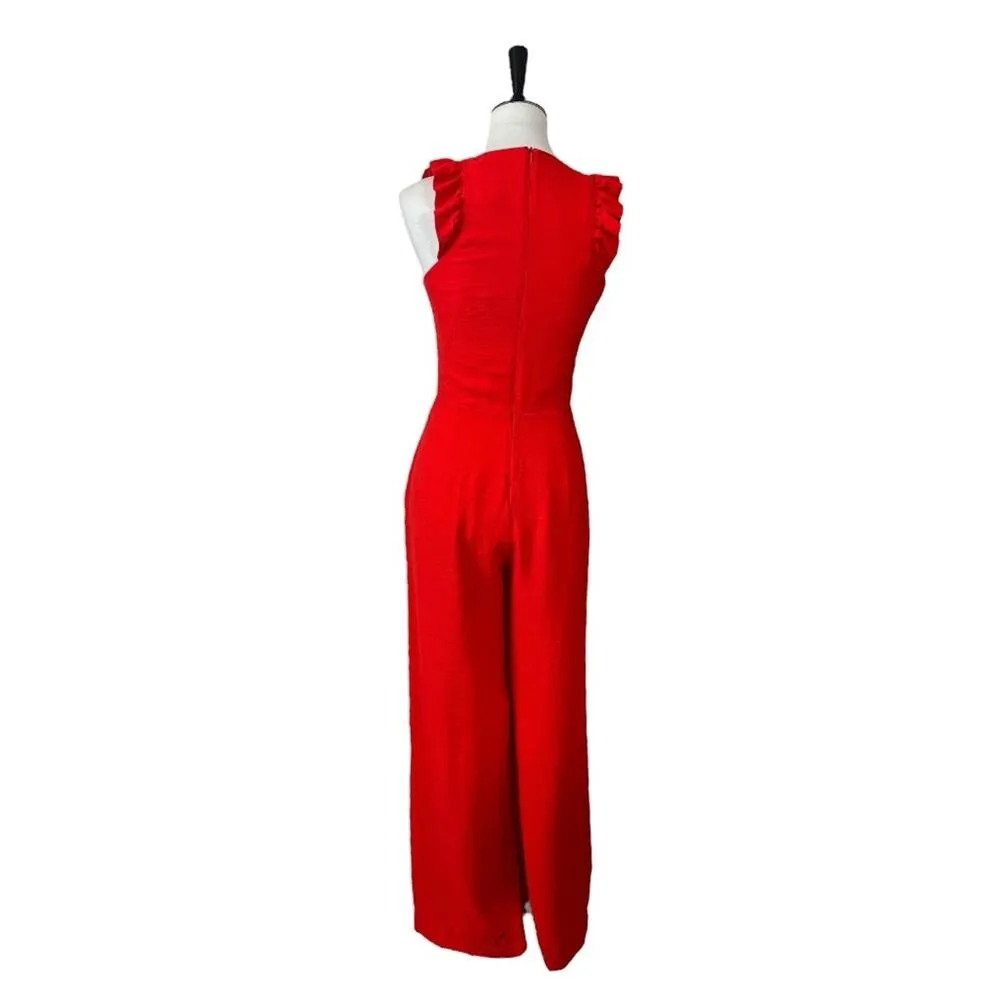 Sugarlips Jumpsuit V-neck Sleeveless Ruffle Wide Leg Poppy Red Women Size XS - Image 5