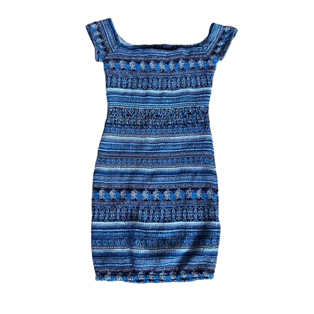 Blue Bodycon Mini Dress - Women’s Size Small Smocked Fitted Dress - Image 3
