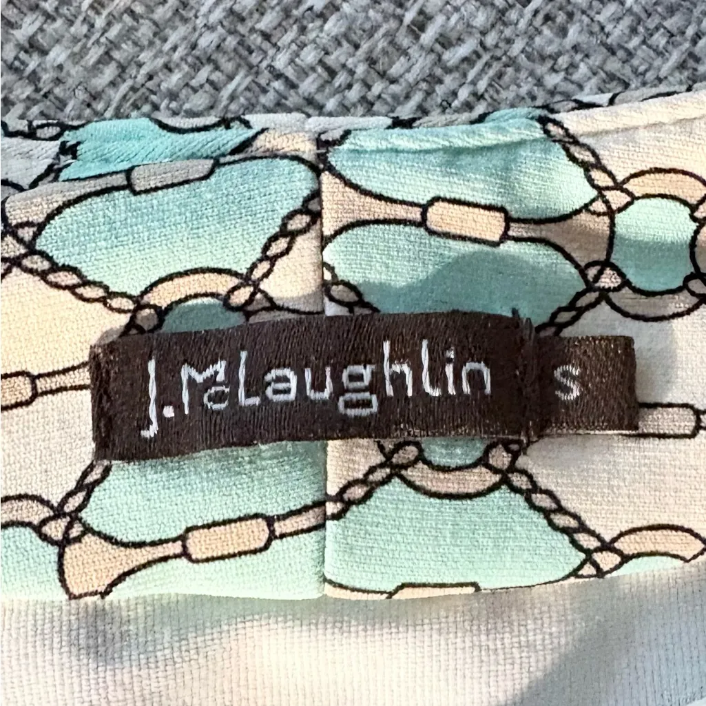 J.McLaughlin Aqua & White Geometric Print Long Sleeve Shift Dress Sz Small🧡 Green - Image 6